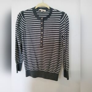 LOFT Striped Sweater With Scallop Collar